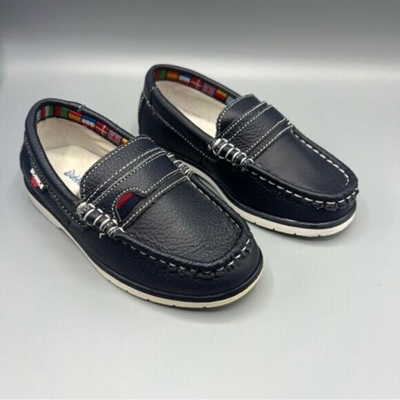 Bubble Bobble Boys Leather Loafers Navy - Picture 1 of 4